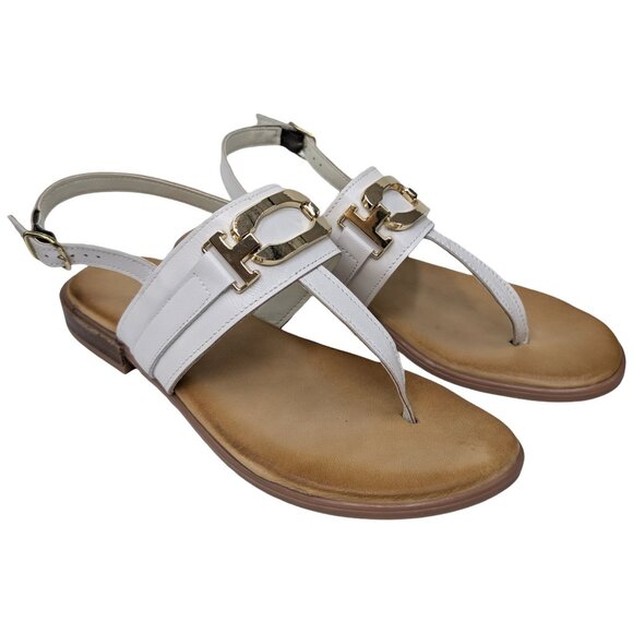 GAIA T Strap Leather Sandals Womens White Made In Italy EU 38 US 7.5 - Picture 5 of 12